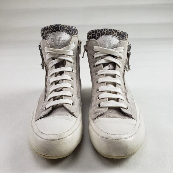 Candice Cooper High Top Sneaker Womens 7.5 EU 38 Beige Suede Side Zip Shoe Italy - Picture 4 of 11